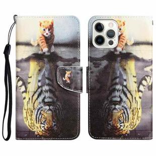 For iPhone 15 Pro Max Colored Drawing Leather Phone Case(Tiger)