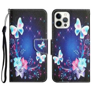 For iPhone 15 Pro Colored Drawing Leather Phone Case(Butterfly)