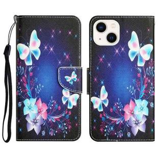 For iPhone 15 Colored Drawing Leather Phone Case(Butterfly)