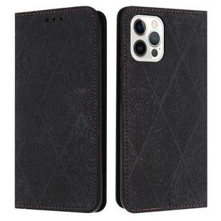 For iPhone 15 Pro Ethnic Embossed Adsorption Leather Phone Case(Black)