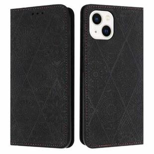 For iPhone 15 Ethnic Embossed Adsorption Leather Phone Case(Black)