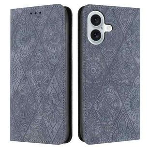 For iPhone 16 Plus Ethnic Embossed Adsorption Leather Phone Case(Grey)