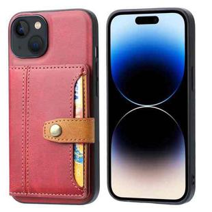 For iPhone 15 Plus Calfskin Card Slot TPU + PU Phone Case(Red)