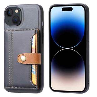 For iPhone 15 Plus Calfskin Card Slot TPU + PU Phone Case(Black)