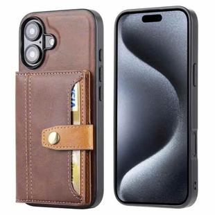 For iPhone 16 Calfskin Card Slot TPU Hybrid PU Phone Case(Brown)