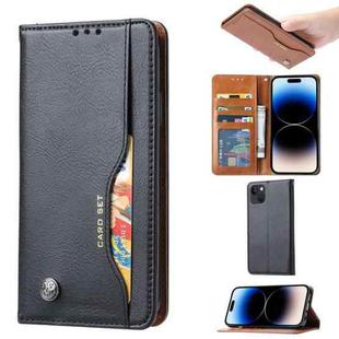 For iPhone 15 Plus Knead Skin Texture Horizontal Flip Leather Phone Case(Black)
