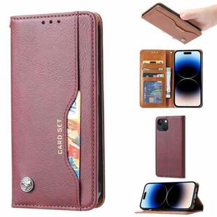For iPhone 15 Plus Knead Skin Texture Horizontal Flip Leather Phone Case(Wine Red)