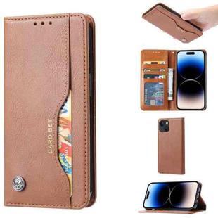 For iPhone 15 Knead Skin Texture Flip Leather Phone Case(Brown)