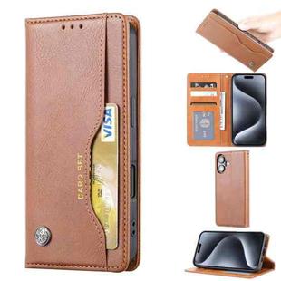 For iPhone 16 Plus Knead Skin Texture Flip Leather Phone Case(Brown)