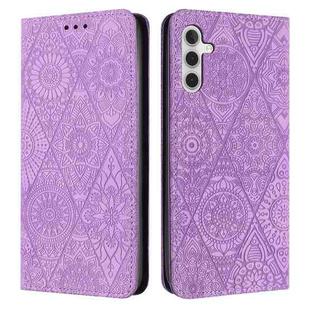 For Samsung Galaxy S23 FE 5G Ethnic Embossed Adsorption Leather Phone Case(Purple)