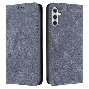 For Samsung Galaxy S23 FE 5G Ethnic Embossed Adsorption Leather Phone Case(Grey)