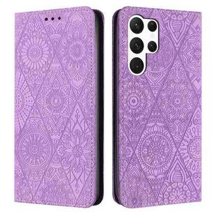 For Samsung Galaxy S24 Ultra 5G Ethnic Embossed Adsorption Leather Phone Case(Purple)