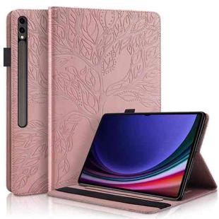 For Samsung Galaxy Tab S9 Ultra Life Tree Series Horizontal Flip Leather Tablet Case(Rose Gold)