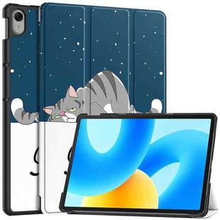 For Huawei MatePad 11.5 2023 Custer Painted 3-Fold Holder Smart Leather Tablet Case(Lazy Cat)