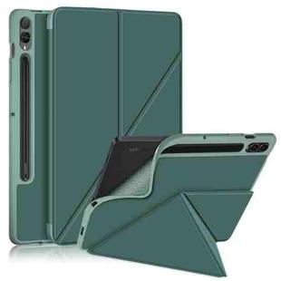 For Samsung Galaxy Tab S9 Cloth Texture Multi-folding Horizontal Flip Leather Tablet Case(Dark Green)