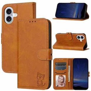 For iPhone 17 Embossed Happy Cat Pattern Flip Leather Phone Case(Yellow)