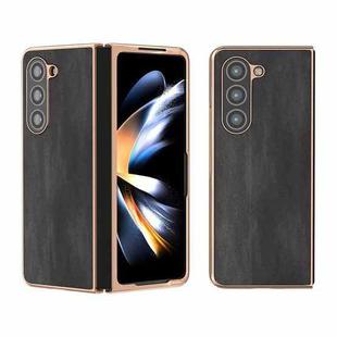 For Samsung Galaxy Z Fold5 Nano Plating Cowhide Texture PU Phone Case(Black)