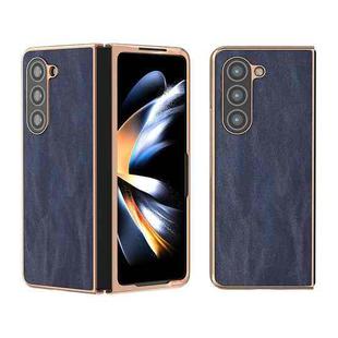 For Samsung Galaxy Z Fold5 Nano Plating Cowhide Texture PU Phone Case(Blue)