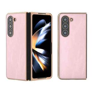 For Samsung Galaxy Z Fold5 Nano Plating Cowhide Texture PU Phone Case(Pink)