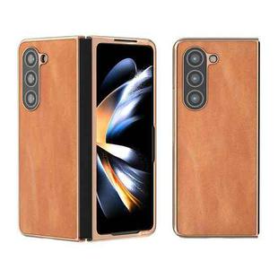 For Samsung Galaxy Z Fold5 Nano Plating Cowhide Texture PU Phone Case(Brown)