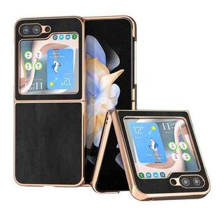 For Samsung Galaxy Z Flip5 Nano Plating Cowhide Texture PU Phone Case(Black)