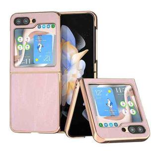 For Samsung Galaxy Z Flip5 Nano Plating Cowhide Texture PU Phone Case(Pink)