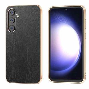 For Samsung Galaxy Z Flip5 Nano Plating Wood Texture PU Phone Case(Black)