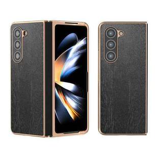 For Samsung Galaxy Z Fold5 Nano Plating Wood Texture PU Phone Case(Black)