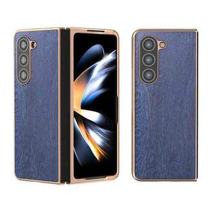 For Samsung Galaxy Z Fold5 Nano Plating Wood Texture PU Phone Case(Blue)