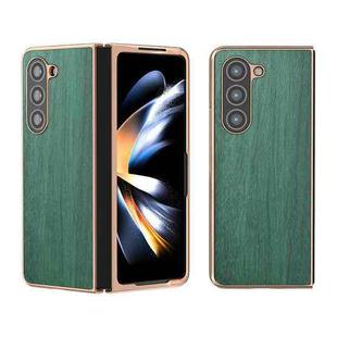 For Samsung Galaxy Z Fold5 Nano Plating Wood Texture PU Phone Case(Green)