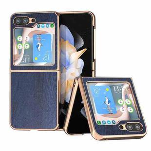 For Samsung Galaxy Z Flip5 Nano Plating Wood Texture PU Phone Case(Blue)