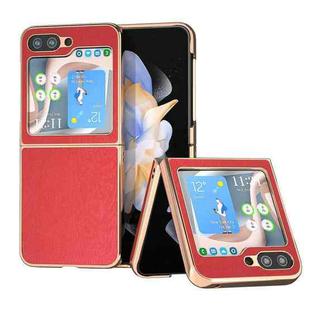 For Samsung Galaxy Z Flip5 Nano Plating Wood Texture PU Phone Case(Red)