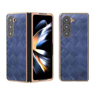 For Samsung Galaxy Z Fold5 Nano Plating Weave Plaid Texture PU Phone Case(Blue)