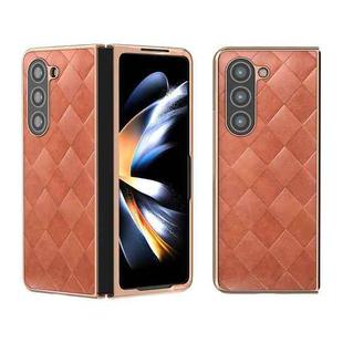 For Samsung Galaxy Z Fold5 Nano Plating Weave Plaid Texture PU Phone Case(Brown)