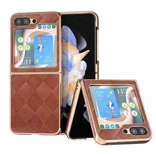 For Samsung Galaxy Z Flip5 Nano Plating Weave Plaid Texture PU Phone Case(Brown)