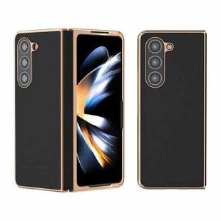 For Samsung Galaxy Z Fold5 Waves Series Nano Electroplating Genuine Leather Phone Case(Black)