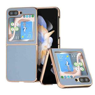 For Samsung Galaxy Z Flip5 Waves Series Nano Electroplating Genuine Leather Phone Case(Blue)
