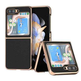 For Samsung Galaxy Z Flip5 Waves Series Nano Electroplating Genuine Leather Phone Case(Black)