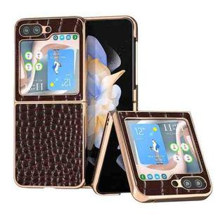 For Samsung Galaxy Z Flip5 Crocodile Texture Genuine Leather Nano Electroplating Phone Case(Coffee)