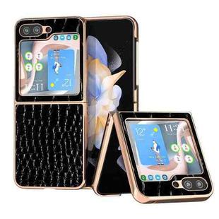 For Samsung Galaxy Z Flip5 Crocodile Texture Genuine Leather Nano Electroplating Phone Case(Black)