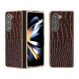 For Samsung Galaxy Z Fold5 Crocodile Texture Genuine Leather Nano Electroplating Phone Case(Coffee)