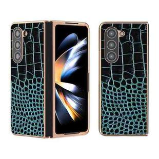 For Samsung Galaxy Z Fold5 Crocodile Texture Genuine Leather Nano Electroplating Phone Case(Dark Green)