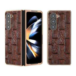 For Samsung Galaxy Z Fold5 Nano Electroplate Mahjong Texture Leather Phone Case(Brown)