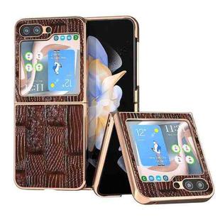 For Samsung Galaxy Z Flip5 Nano Electroplate Mahjong Texture Leather Phone Case(Brown)
