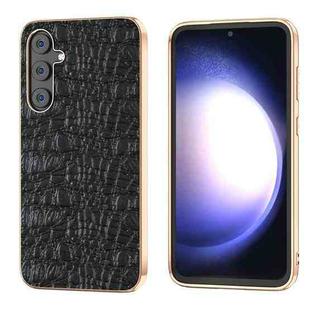 For Samsung Galaxy Z Flip5 Sky Series Nano Electroplating Genuine Leather Phone Case(Black)