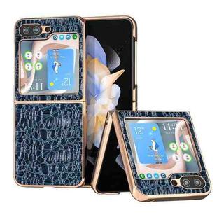 For Samsung Galaxy Z Flip5 Sky Series Nano Electroplating Genuine Leather Phone Case(Blue)