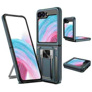 For Samsung Galaxy Z Flip5 2 in 1 Holder Magnetic Armor Shockproof Phone Case(Cyan)