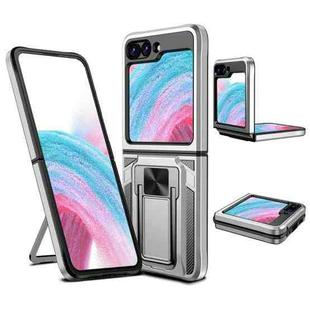 For Samsung Galaxy Z Flip5 2 in 1 Holder Magnetic Armor Shockproof Phone Case(Silver)