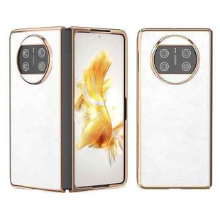 For Huawei Mate X3 Electroplating Dual Color Lichi Texture PU Phone Case(White)