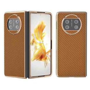 For Huawei Mate X3 Electroplating Carbon Fiber Texture Protective Phone Case(Light Brown)